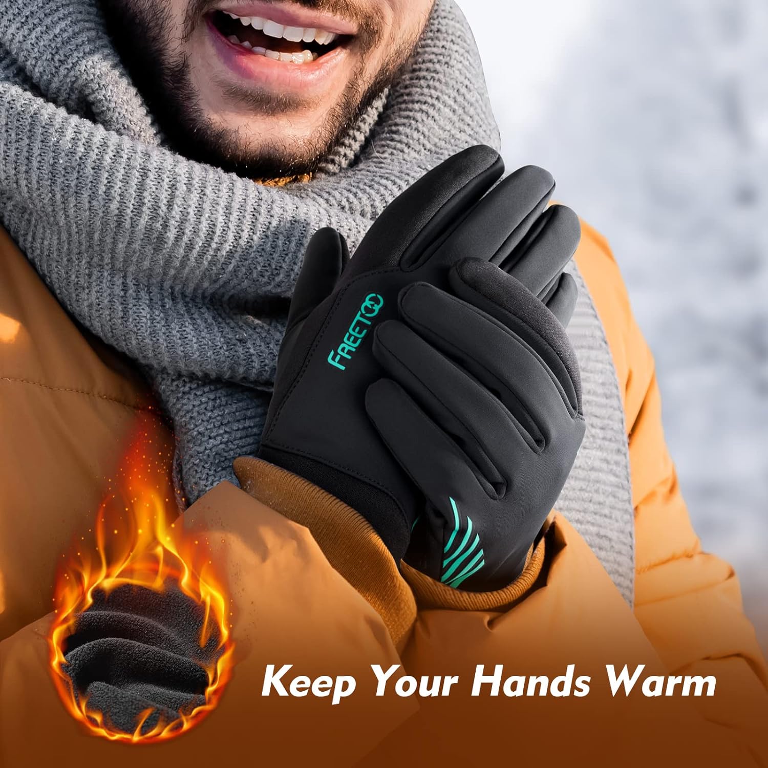 FREETOO Waterproof Winter Gloves with Fleece Lining for Cold Weather for Men, Windproof Touchscreen Warm Gloves for Snow Running Cycling Driving - Image 2